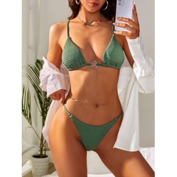 ZAFUL Textured O Ring String Bikini Swimwear S Green