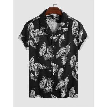 ZAFUL Men's Fern Print Summer Button Up Shirt Xl Black