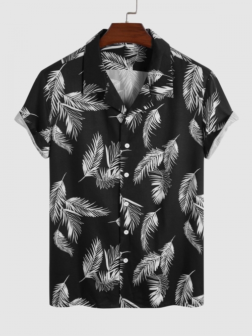 ZAFUL Men's Fern Print Summer Button Up Shirt Xl Black