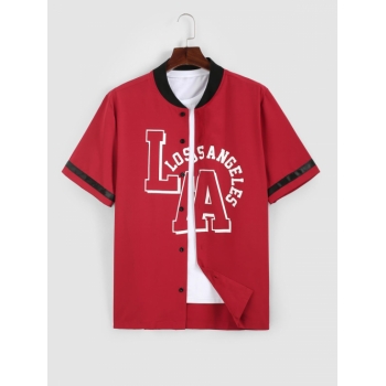 ZAFUL Men's ZAFUL Colorblock LOS ANGELES Printed Graphic Streetwear Baseball Shirt Xxl Red