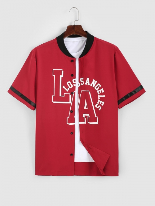 ZAFUL Men's ZAFUL Colorblock LOS ANGELES Printed Graphic Streetwear Baseball Shirt Xxl Red