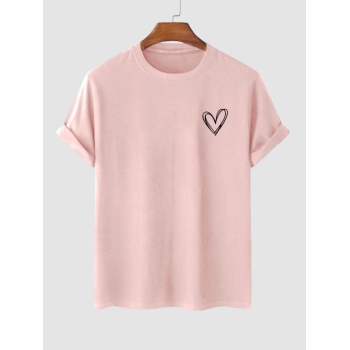 Simple Style Heart Pattern T-shirt S Light pink