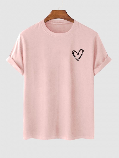 Simple Style Heart Pattern T-shirt S Light pink