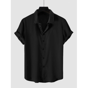 ZAFUL Men's Solid Color Short Sleeves Button Up Party Satin Shirt L Black