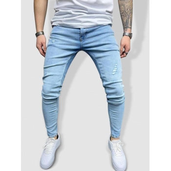 ZAFUL Men's Light Wash Ripped Detail Casual Jeans 32 Light blue