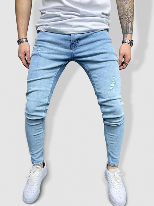 ZAFUL Men's Light Wash Ripped Detail Casual Jeans 32 Light blue