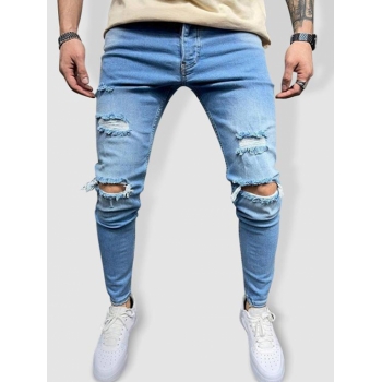 ZAFUL Men's Casual Destroyed Frayed Jeans 32 Light blue