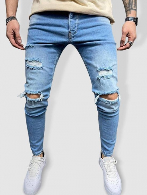 ZAFUL Men's Casual Destroyed Frayed Jeans 32 Light blue