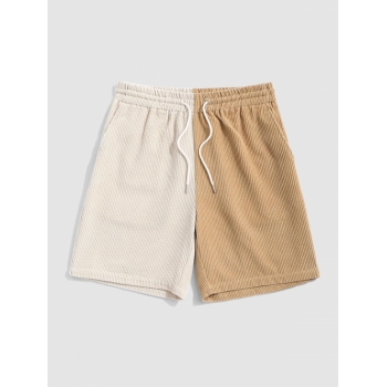 Two Tone Color Drawstring Corduroy Shorts L Beige