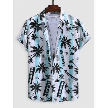 ZAFUL Men's Coconut and Letters Print Button Up Hawaiian Shirt Xxl White