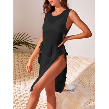 Sheer Breathable Tie Side Cover Up Dress S Black