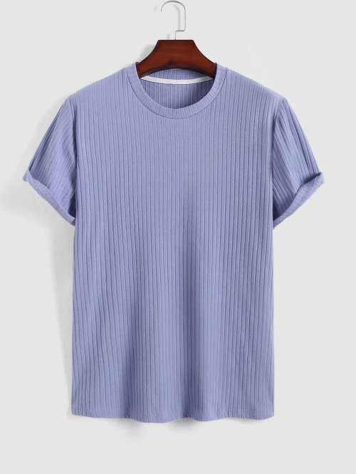 ZAFUL Ribbed Short Sleeve Basic T Shirt Xl Light blue