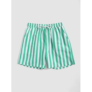 ZAFUL Men's Colorblock Vertical Stripe Pattern Drawstring Board Shorts Xl Green