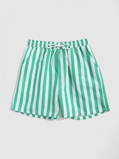 ZAFUL Men's Colorblock Vertical Stripe Pattern Drawstring Board Shorts Xl Green