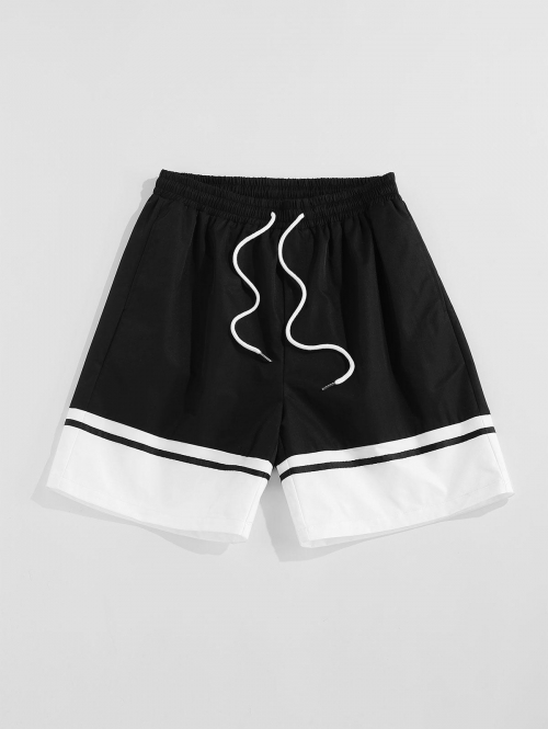 ZAFUL Streetwear Two-tone Color Spliced Drawstring Basketball Shorts Xl Black