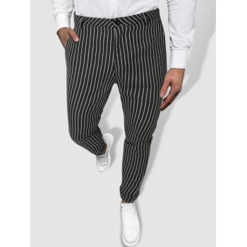 ZAFUL Men's Vertical Striped Zip Fly Work Pants L Black