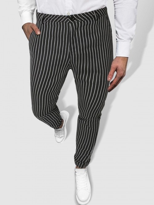 ZAFUL Men's Vertical Striped Zip Fly Work Pants L Black