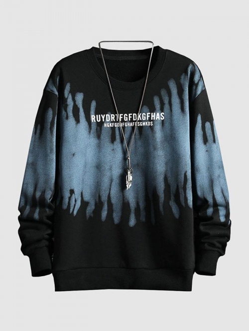 ZAFUL Men's Y2K Aesthetic Ombre Tie Dye Letter Sweatshirt S Black