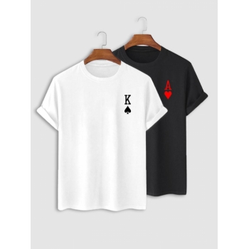 ZAFUL Men's 2PCS Funny Poker Short Sleeves T Shirt Black