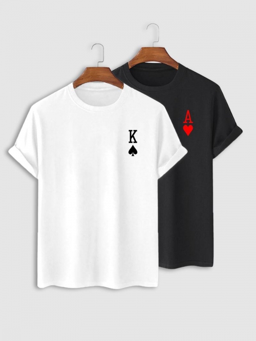 ZAFUL Men's 2PCS Funny Poker Short Sleeves T Shirt Black