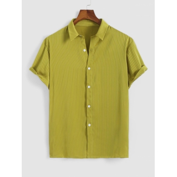 ZAFUL Men's ZAFUL Silky Striped Button Short Sleeve Shirt M Deep yellow