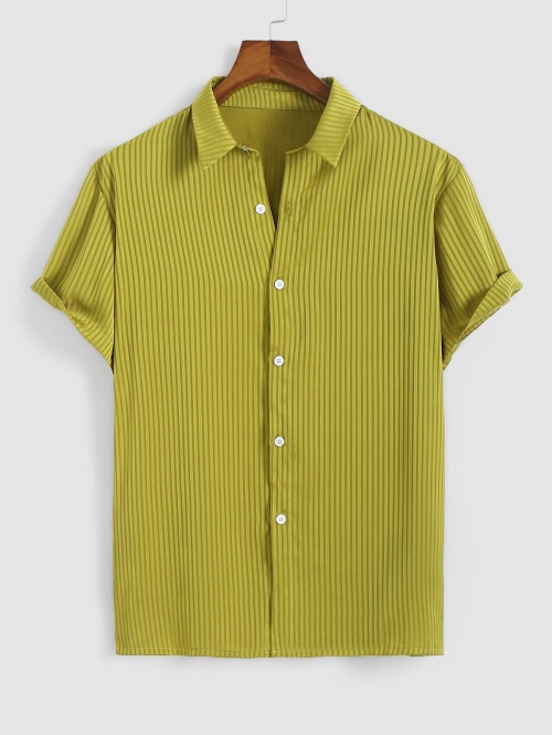 ZAFUL Men's ZAFUL Silky Striped Button Short Sleeve Shirt M Deep yellow