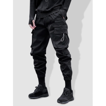 ZAFUL Men's Drawstring Pocket Solid Color Techwear Cargo Pants L Black