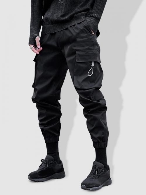 ZAFUL Men's Drawstring Pocket Solid Color Techwear Cargo Pants L Black