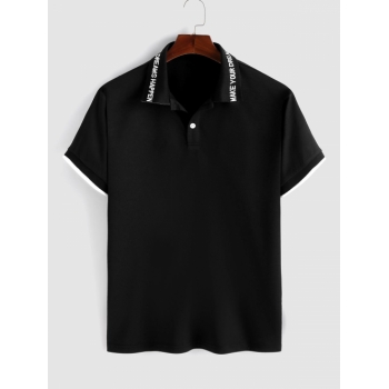 ZAFUL Button Contrast Cuff Letter Collared Polo Top L Black