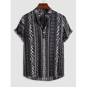 ZAFUL Men's Ethnic Style Geometric Pattern Half Button Shirt Xxl Black