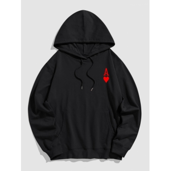 ZAFUL Men's The Ace of Hearts Playing Card Print Streetwear Pullover Hoodie S Black