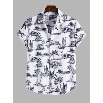 ZAFUL Men's Coconut Palm Tree Print Vacation Shirt M White