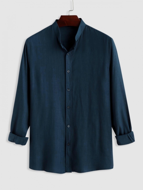 ZAFUL Men's Semi-sheer Line Long Sleeves Shirt Xxl Deep blue