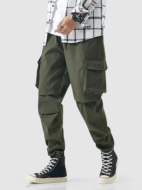 ZAFUL Men's 3D Pocket Drawstring Label Design Streetwear Baggy Cargo Pants Xl Deep green