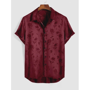 ZAFUL Men's Jacquard Silky Short Sleeve Shirt L Deep red