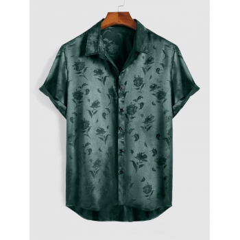 ZAFUL Men's Jacquard Silky Short Sleeve Shirt L Deep green