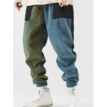 ZAFUL Men's Colorblock Corduroy Jogger Pants L Deep blue