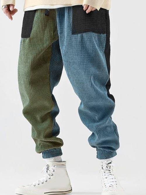 ZAFUL Men's Colorblock Corduroy Jogger Pants L Deep blue