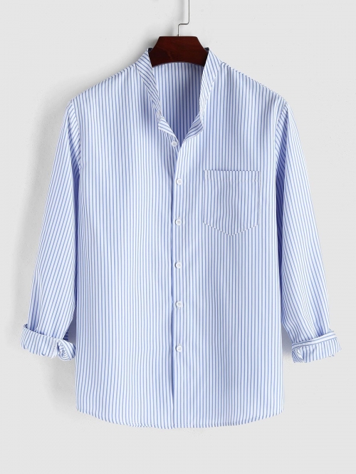 ZAFUL Men's Pinstriped Pocket Shirt Xl Sky blue