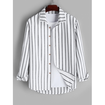 ZAFUL Men's Pinstriped Button Up Shirt Xl White