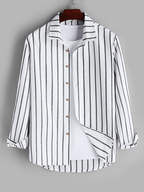 ZAFUL Men's Pinstriped Button Up Shirt Xl White