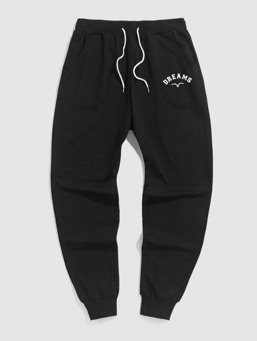 ZAFUL Men's Bird and DREAMS Graphic Printed Jogger Sweatpants S Black