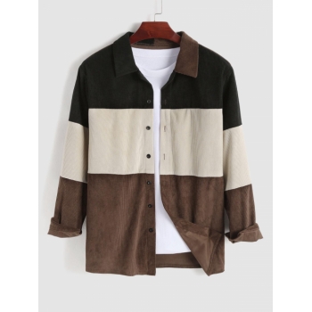 ZAFUL Men's Colorblock Corduroy Long Sleeves Shirt Xxl Deep coffee