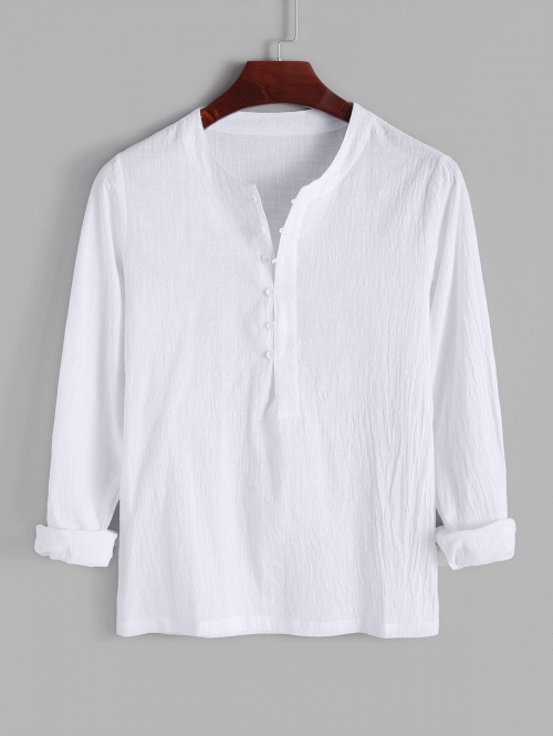 ZAFUL Men's Button Loop Solid Henley Pullover Shirt L White