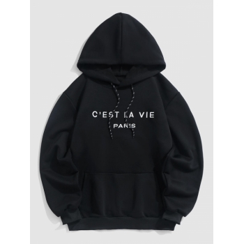 ZAFUL Men's Letter C'EST LA VIE PARIS Embroidery Essentials Hoodie L Black