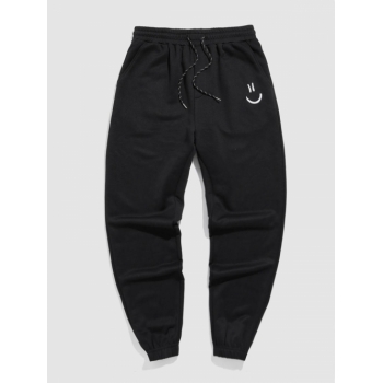 ZAFUL Men's ZAFUL Smile Face Embroidery Sports Jogger Sweatpants L Black