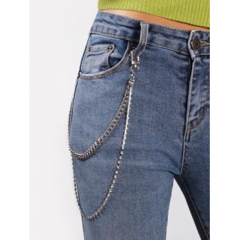 Fashion Women Faux Diamond Embellish Double-deck Trousers Chain