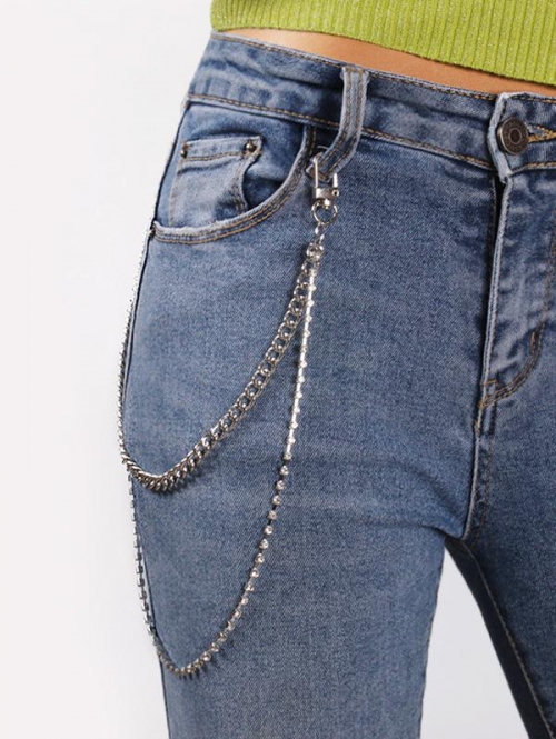 Fashion Women Faux Diamond Embellish Double-deck Trousers Chain