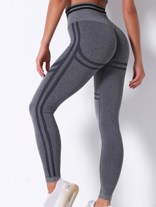 Women Sports Scrunch Butt Sweat Absorbent Breathable Yoga Leggings L Dark gray