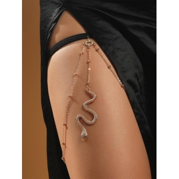 Fashion Women Snake Pendant Metal Bead Embellish Thigh Chain